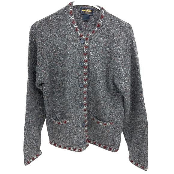 Woolrich Marled Charcoal Heather Cardigan Sweater with Side Pockets Size M - Picture 1 of 5